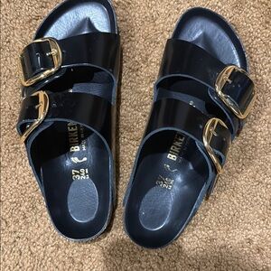 Birkenstock Black and Gold Sandals with Adjustable Straps